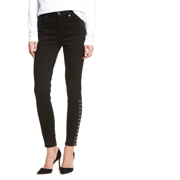 7 For All Mankind | Side-Stitch Skinny Jeans | Black - Picture 1 of 4